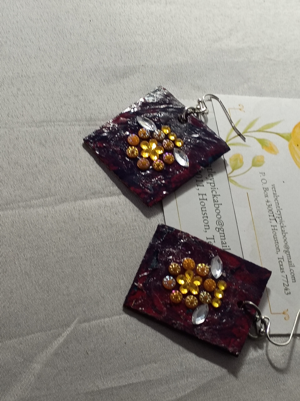 Purple and Gold Rectangular Drop Earrings - Unbranded
